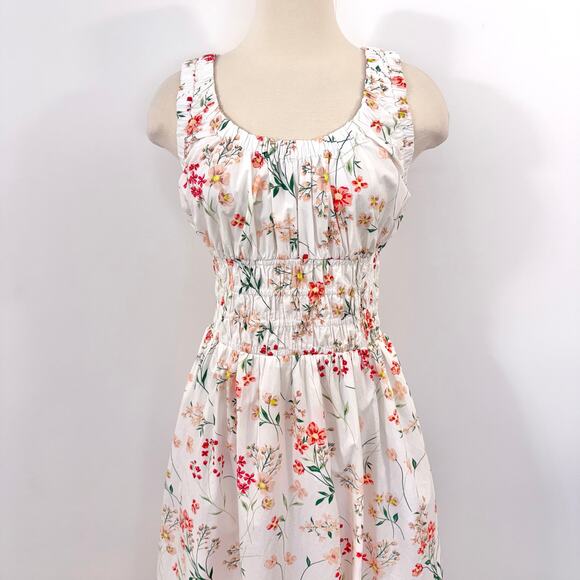 Loft Poplin Smocked Maxi Dress Whisper White Floral M NWT - Picture 3 of 10